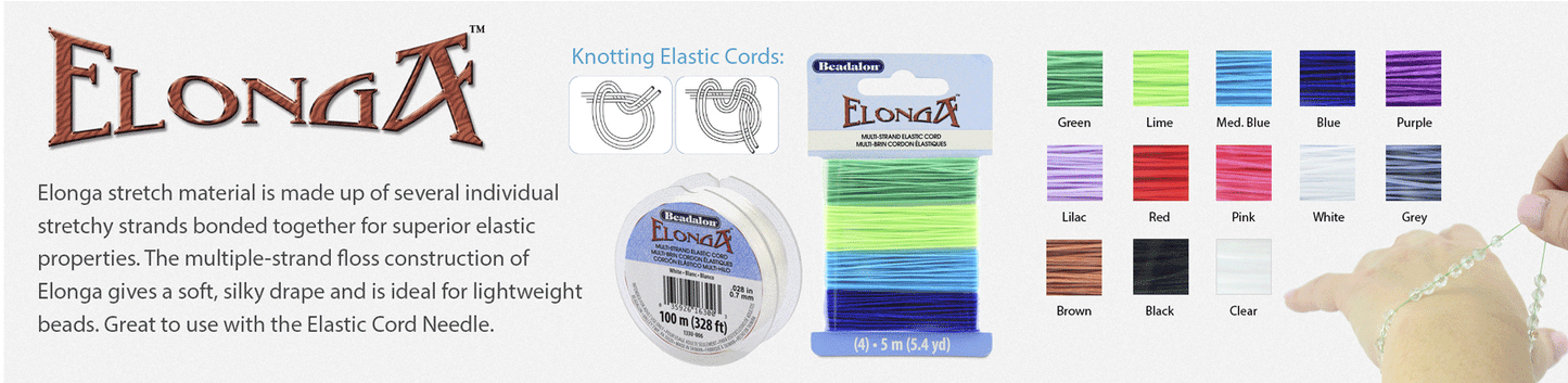 0.70 mm (.028") Green, Lime, Med. Blue, Blue Elonga Elastic Stretch Cord (4 Pack, 5 m / 16.2 ft each)