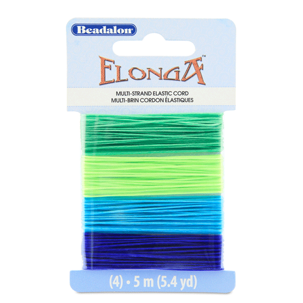 0.70 mm (.028") Green, Lime, Med. Blue, Blue Elonga Elastic Stretch Cord (4 Pack, 5 m / 16.2 ft each)