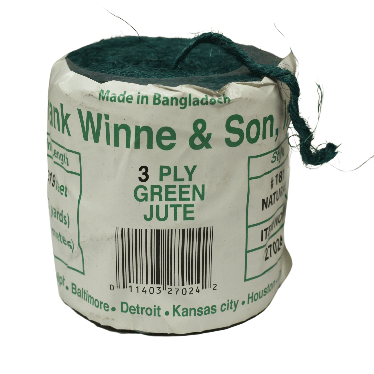 3 mm (1/8") 2 Ply Green Jute Twine/Cord Spool 66 m (219 Ft)