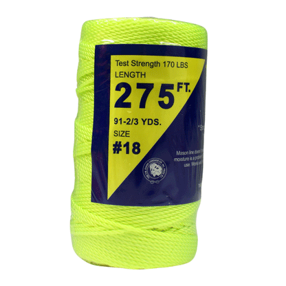 1.6 mm (1/16") #18 FL Yellow Twisted Nylon Mason Line Twine/Cord Roll 275 feet