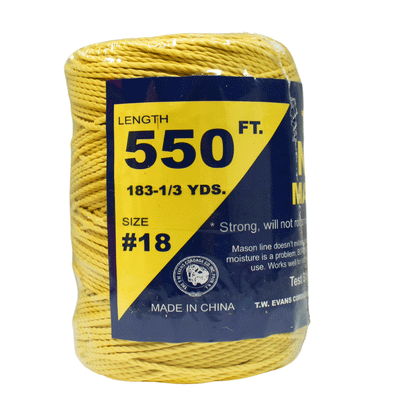 1.6 mm (1/16") #18 Yellow Twisted  Nylon Mason Line Twine/Cord Roll  550  feet