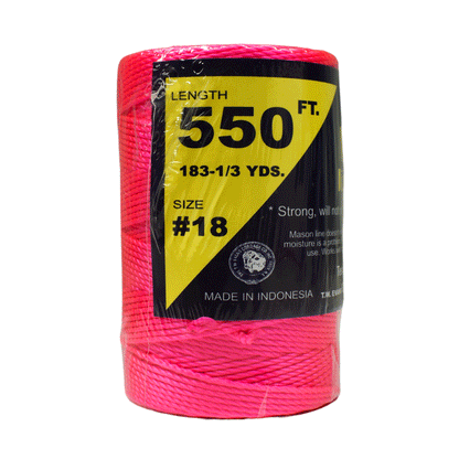 1.6 mm (1/16") #18 Pink Twisted Nylon Mason Line Twine/Cord Roll 550 feet