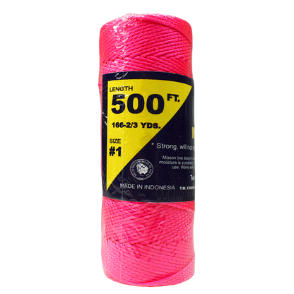 1.6 mm (1/16") #1 Pink Braided Nylon Mason Line Twine/Cord Roll 500 feet