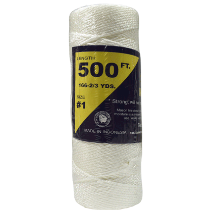 1.6 mm (1/16") #1 White Braided Nylon Mason Line Twine/Cord Roll 500 feet