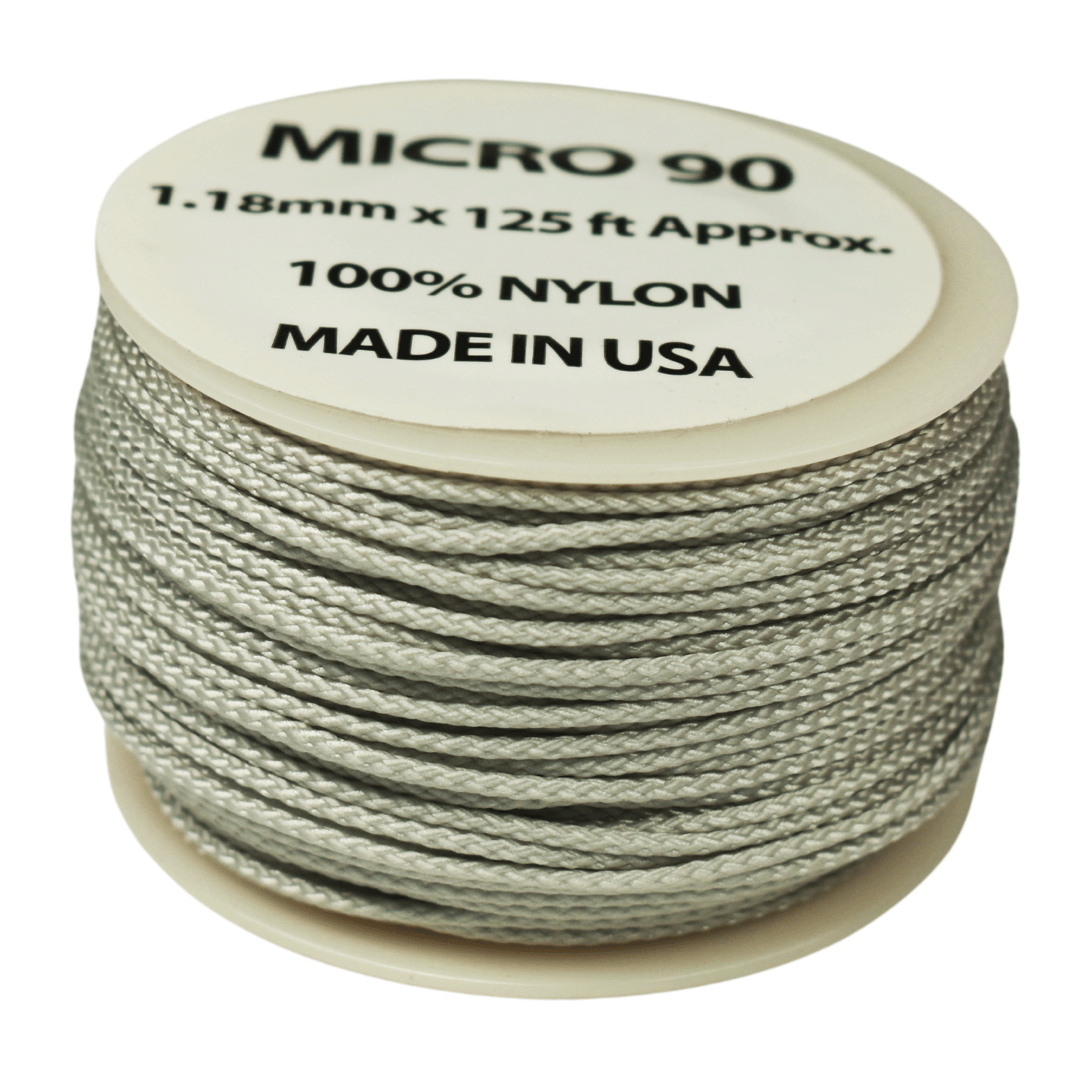 1.18 mm (3/64”) Micro Cord Silver Gray/Grey Made in the USA Nylon/Nylon  (125 ft)