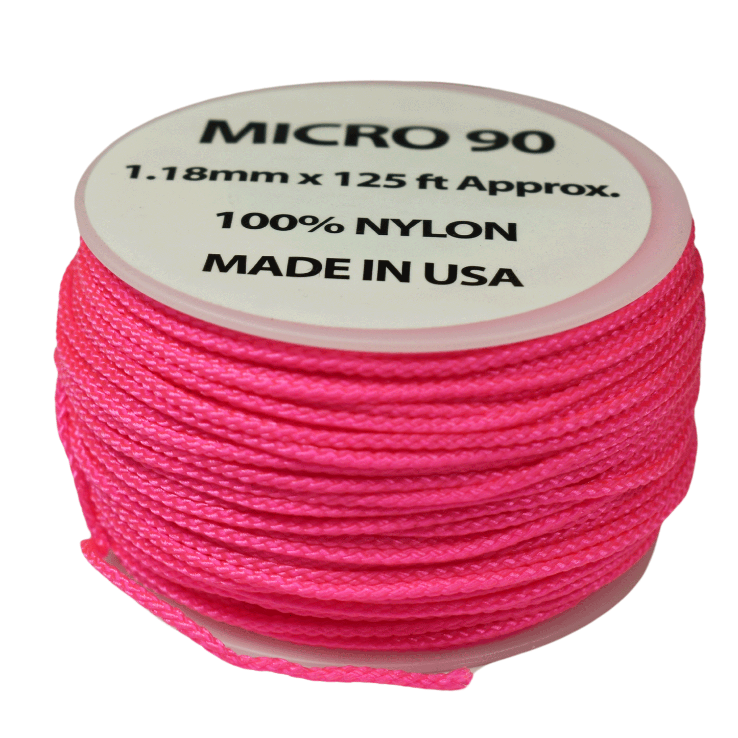 1.18 mm (3/64”) Micro Cord Neon Pink Made in the USA Nylon/Nylon (125 FT).