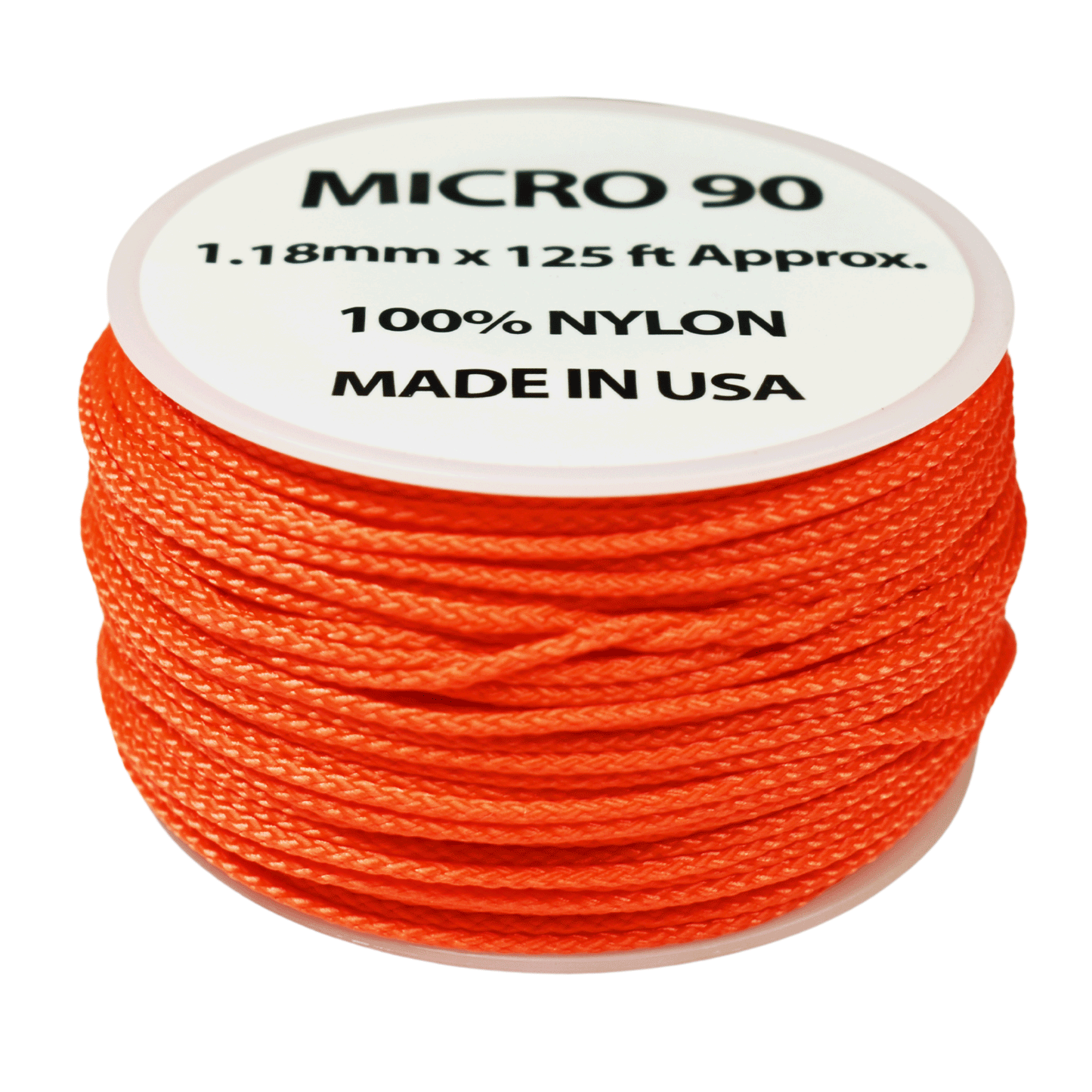 1.18 mm (3/64”) Micro Cord Neon Orange Made in the USA Nylon/Nylon (125 FT).