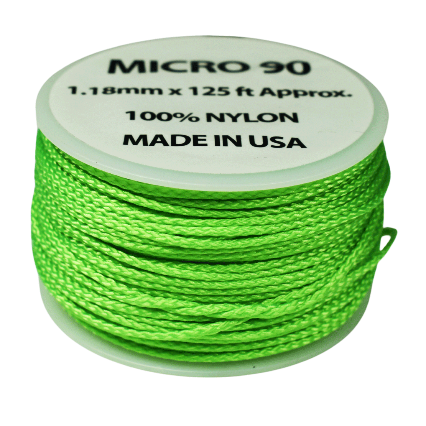 1.18 mm (3/64”) Micro Cord Neon Green Made in the USA Nylon/Nylon (125 FT).