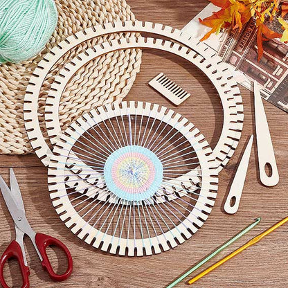 Wooden Circular Weaving Loom Set w/Comb and Teardrop Needles