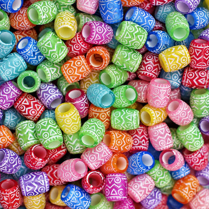 300 Pcs. Mixed Colors Patterned Transparent Acrylic Barrel Bead/Charm (1 Set) 280-