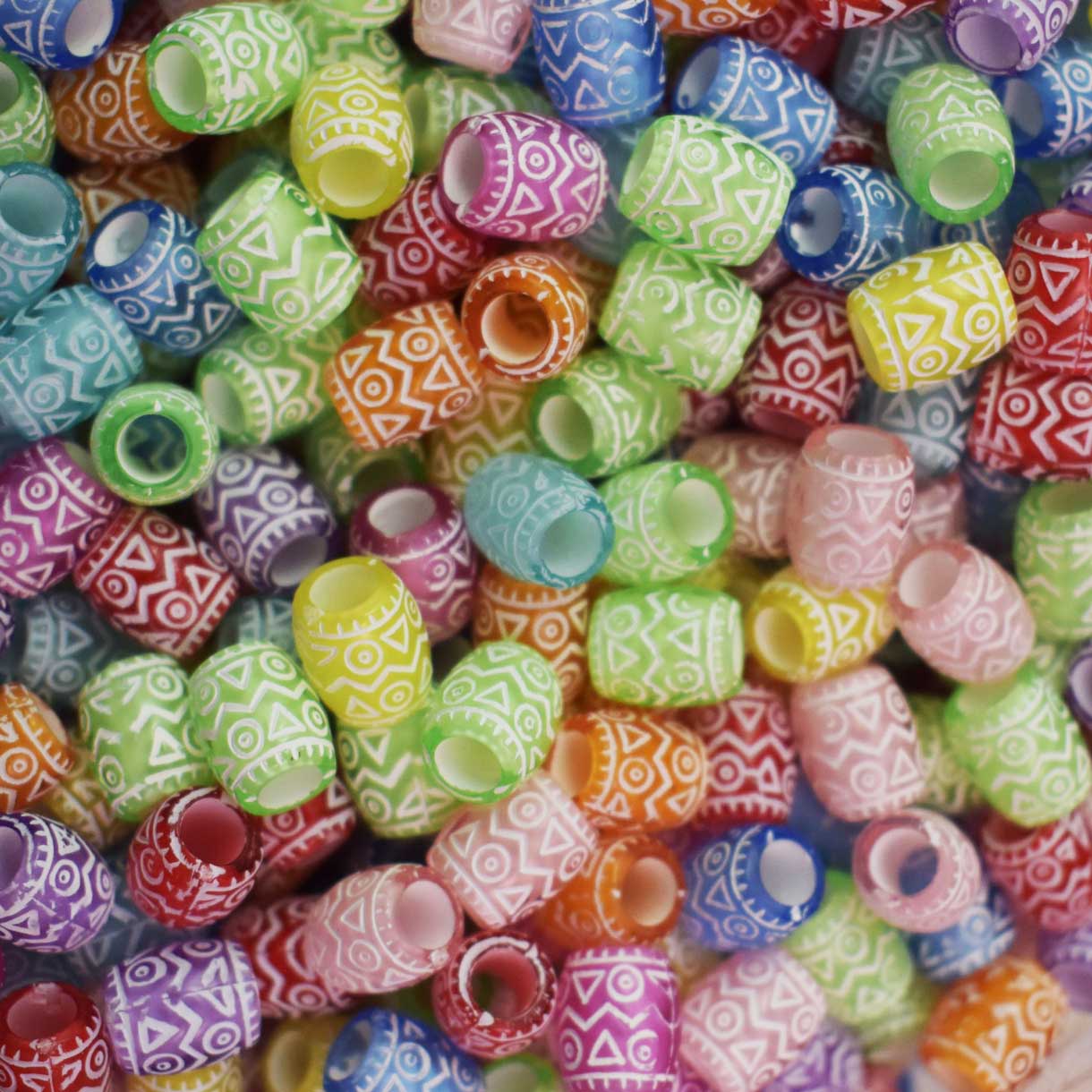 300 Pcs. Mixed Colors Patterned Transparent Acrylic Barrel Bead/Charm (1 Set)