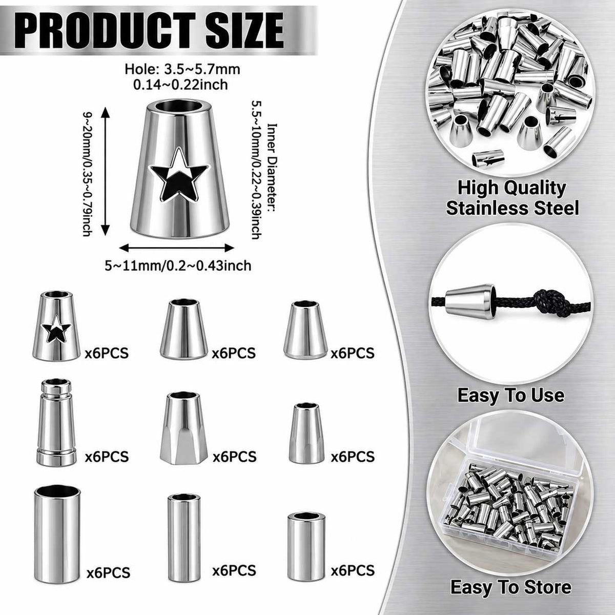 54 Pcs 9 Styles Alloy Cord Ends 280-