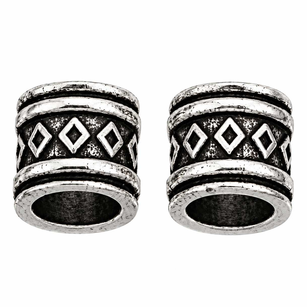 Antique Silver Plated Diamonds Column Alloy Bead/Charm El Wood Braiding Co