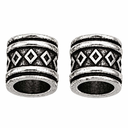Antique Silver Plated Diamonds Column Alloy Bead/Charm El Wood Braiding Co