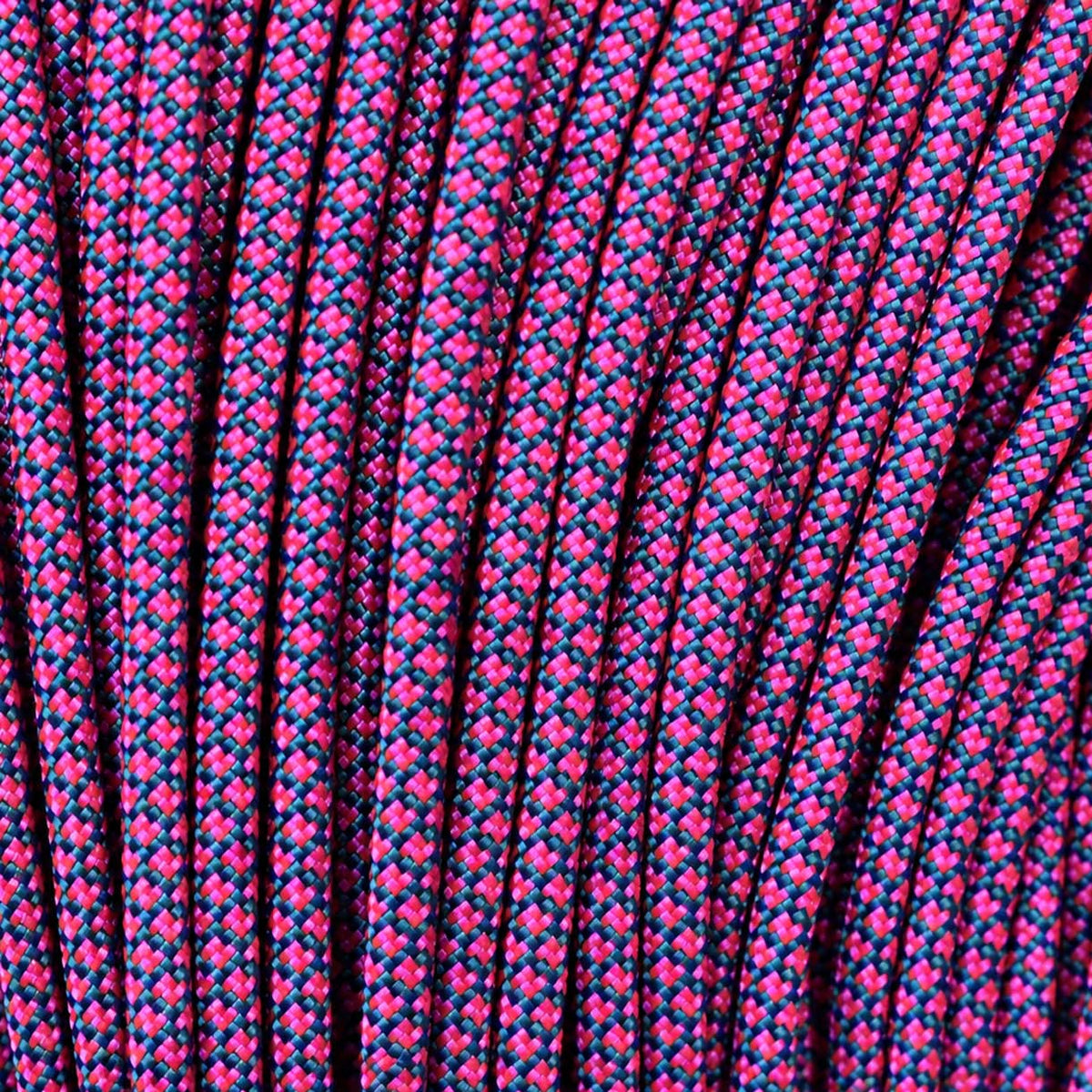4 mm (5/32”) 550 Paracord Teal with Neon Pink Diamonds Made in the USA Nylon/Nylon (100 ft) El Wood Braiding Co