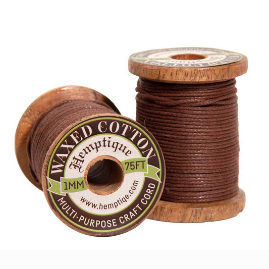 1 mm (3/64") Brown Round Waxed Cotton Cord/Thread Wood Spool 22.8 m (75 ft)
