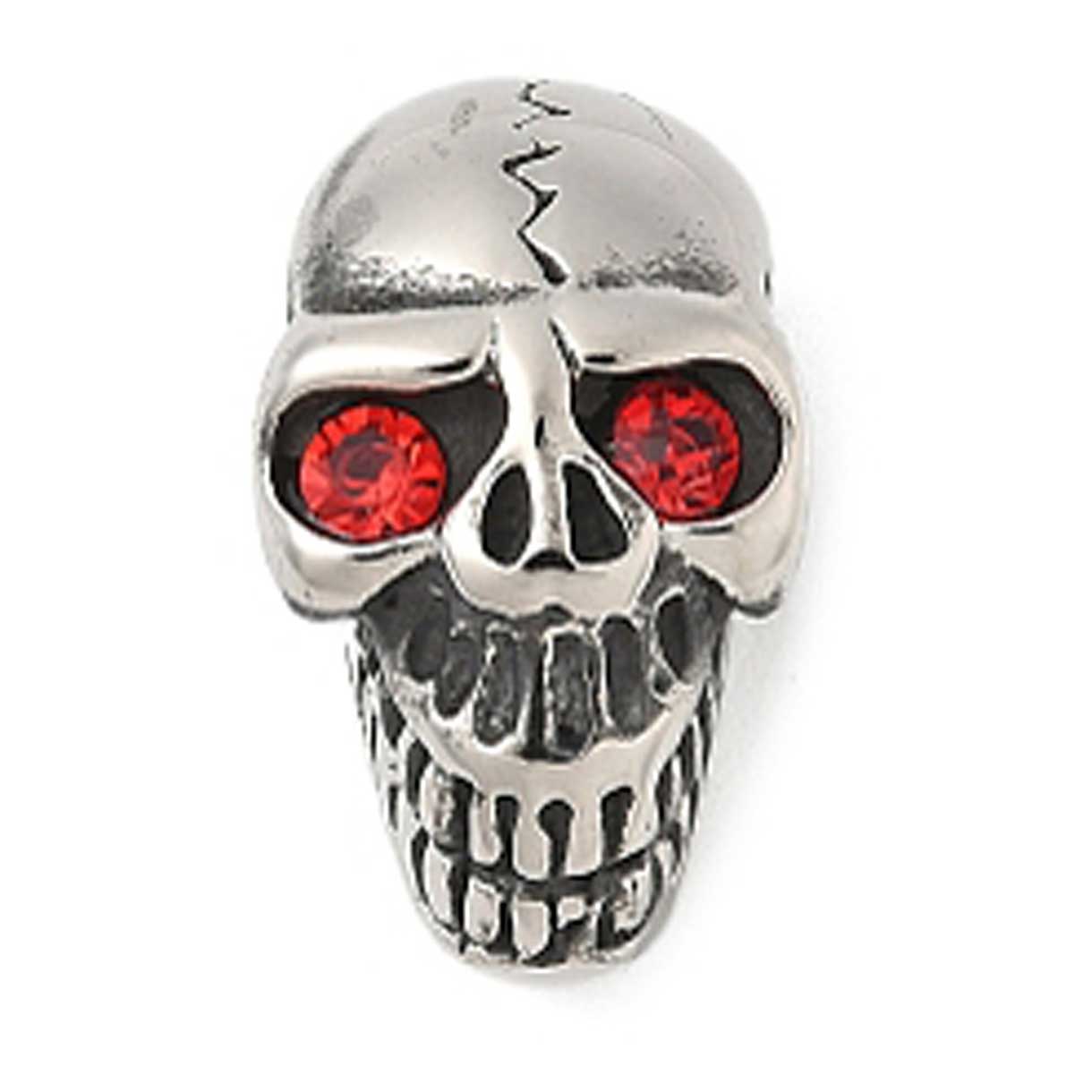 Antique Silver Skull Bead/Charm w/Red Stone Eyes 304 Stainless Steel