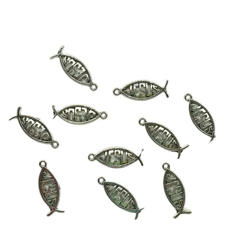 ANTIQUE SILVER TONE JESUS FISH CHARM (10 Pack) - Paracord Galaxy