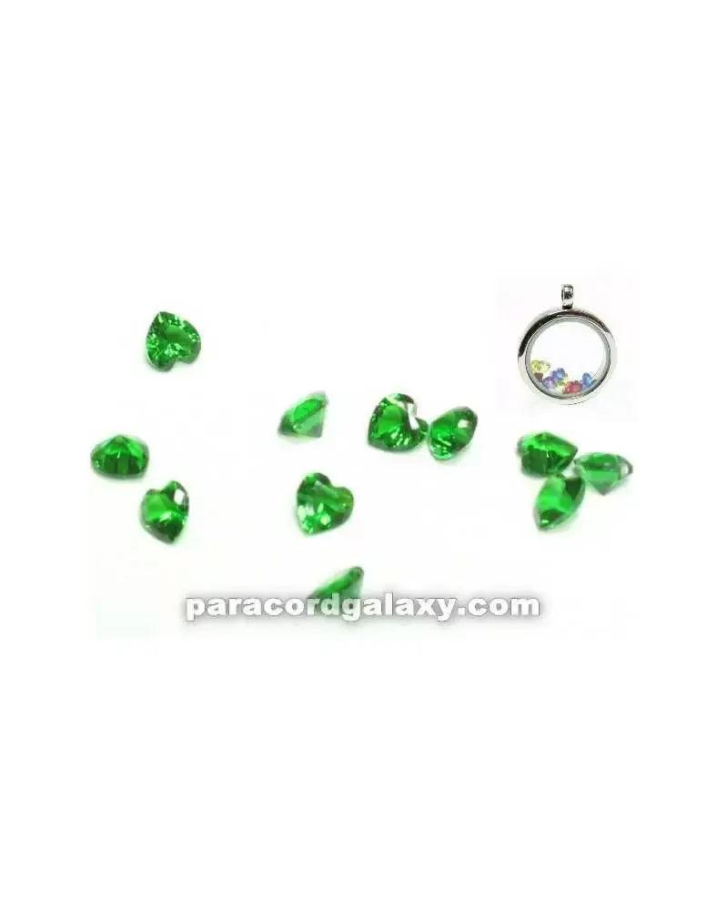 Birthstone Floating Crystal Charms Heart Green (10 Pack) - Paracord Galaxy