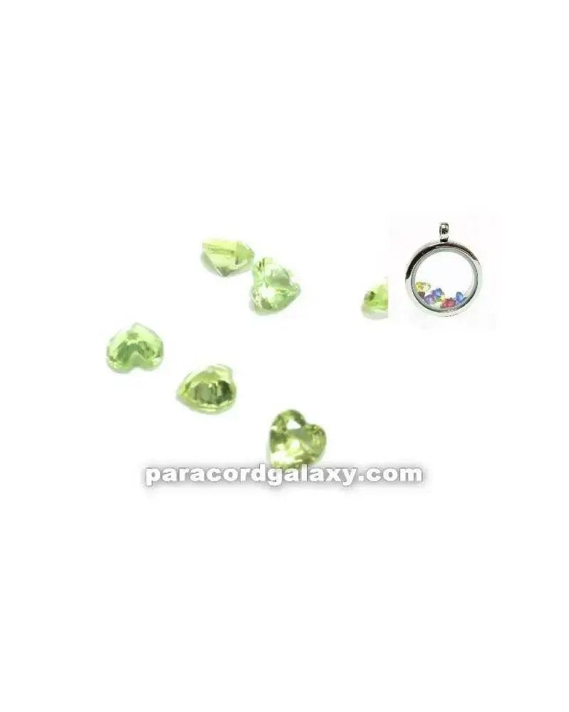 Birthstone Floating Crystal Charms Heart Light Green (10 Pack) - Paracord Galaxy