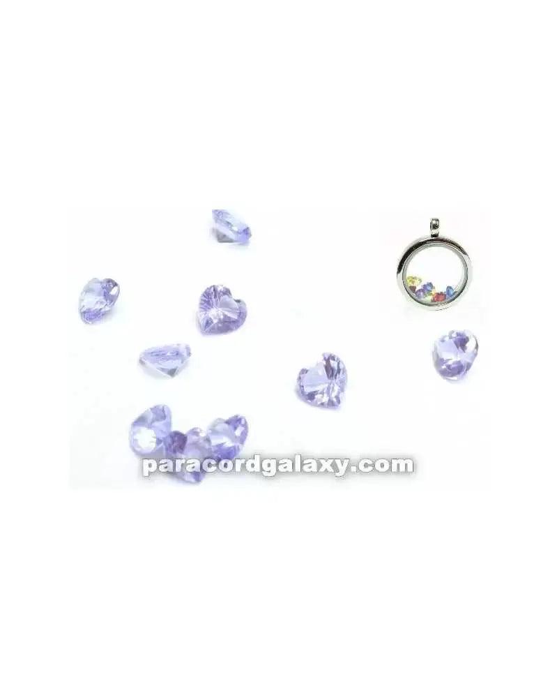 Birthstone Floating Crystal Charms Light Purple Heart (10 Pack) - Paracord Galaxy