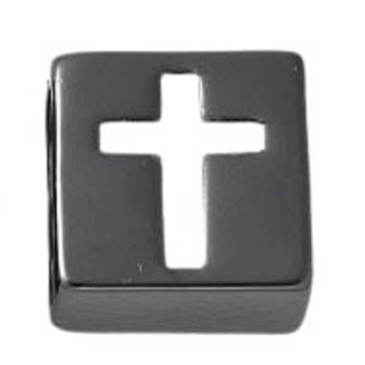 Brass Enamel White Cross on Black Square Bead/Charm