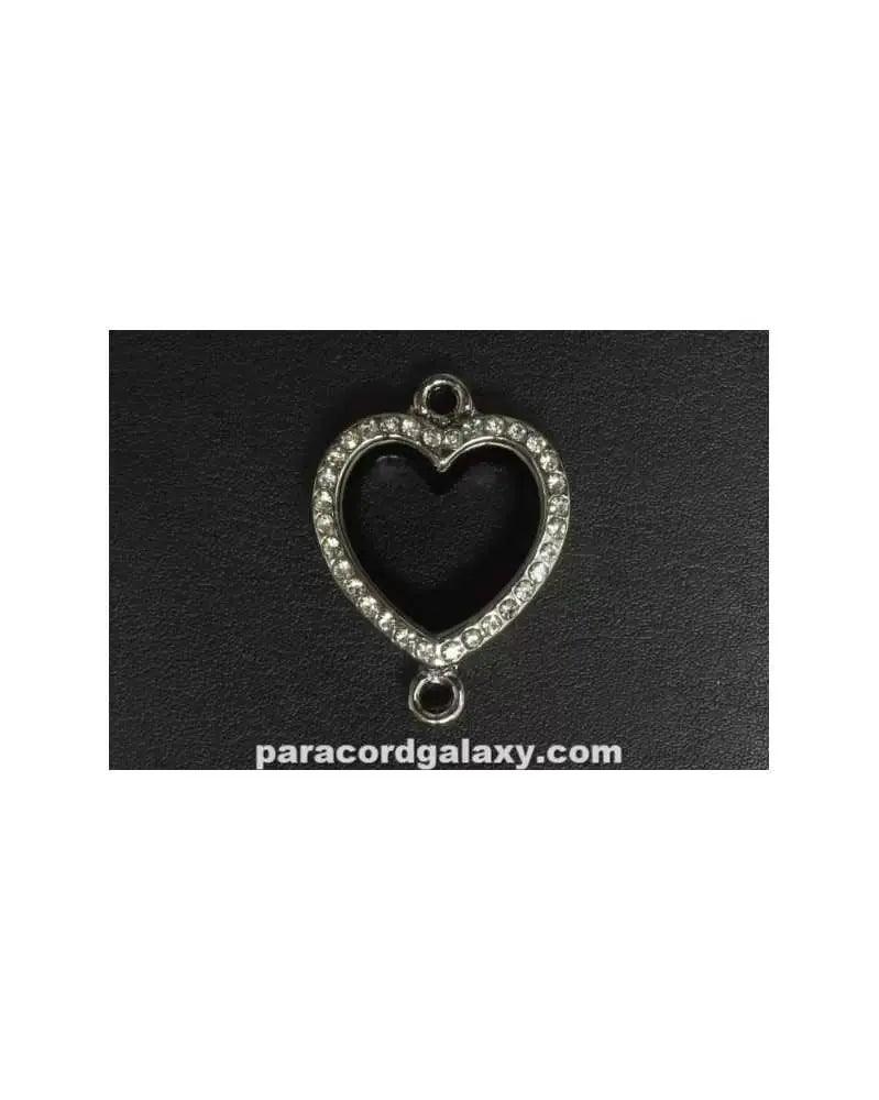 Floating Heart Locket Pendant Silver Tone with Clear Jewels Two Hole (1 pack) - Paracord Galaxy