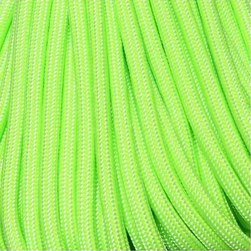 Neon Green and White Stripes 550 Paracord Made in the USA (100 FT.)  163- nylon/nylon paracord