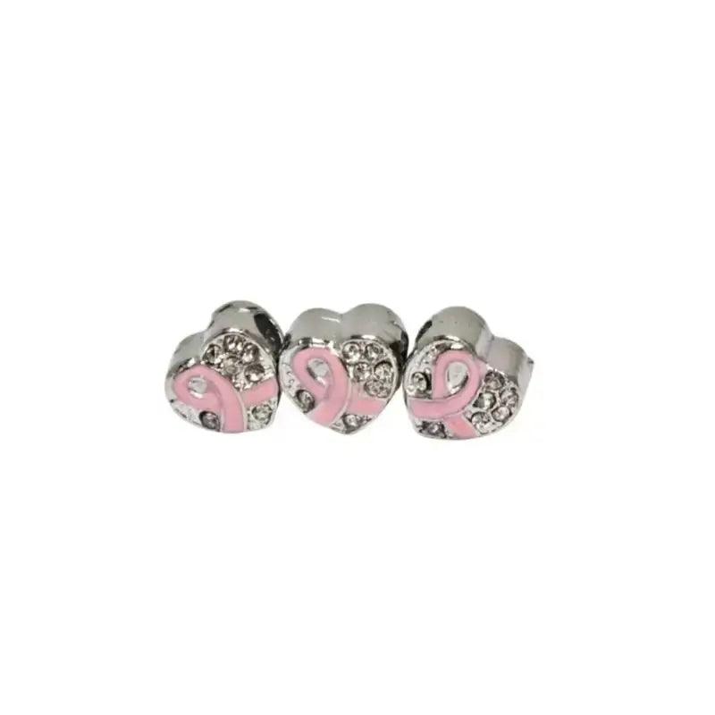 Pink Awareness Ribbon and White Rhinstone Heart Bead (5 pack) - Paracord Galaxy