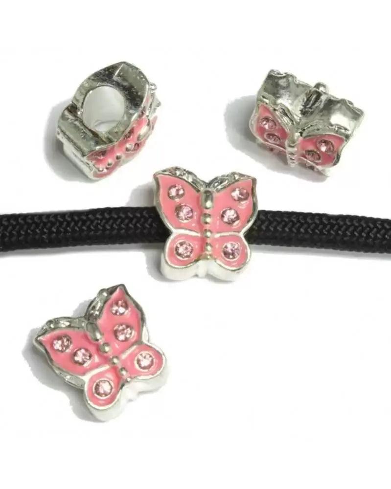 Pink Butterfly On Silver - Bead/Charm (1 Pack) - Paracord Galaxy