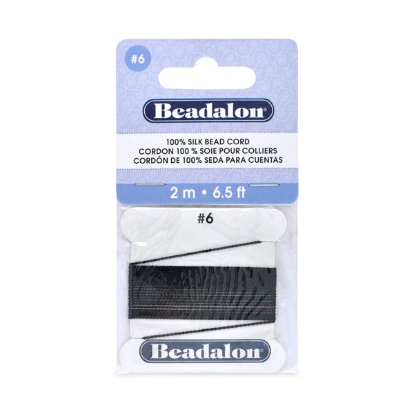 Size #6, 0.70 mm (.028") Black 100% Silk Cord Thread with Needle 2 m (6.5 ft)