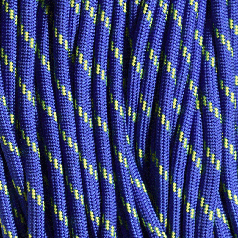 Thin Neon Yellow Line in Electric Blue 550 Paracord Made in the USA (100 FT.)  163- nylon/nylon paracord