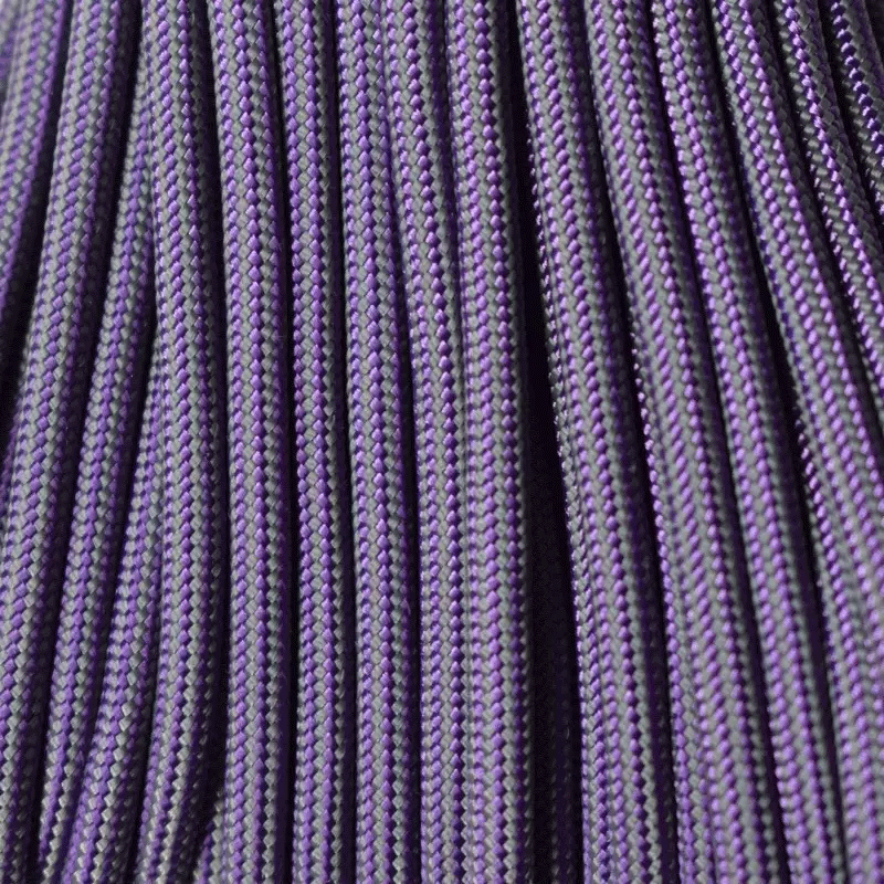 Purple and Gray Stripes 550 paracord Made in USA (100 FT.)  167- poly/nylon paracord