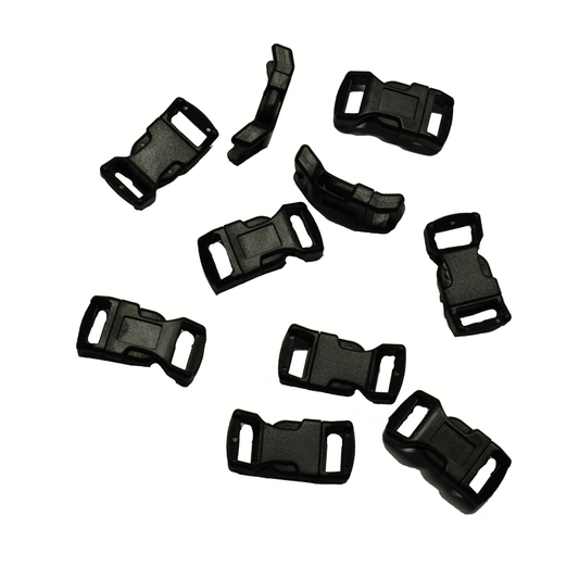 1/2 Inch Black Plastic Curved Side Release Buckless (10 pack).